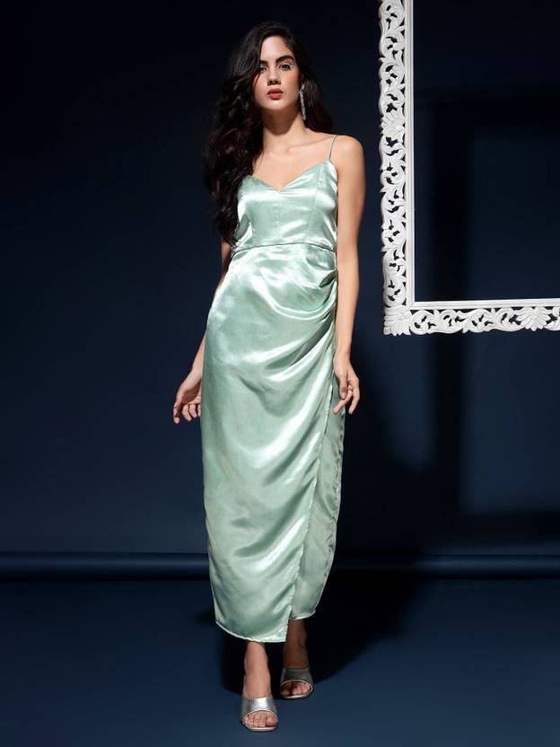 Women Ruffled Light Green Midi/Calf Length Dress