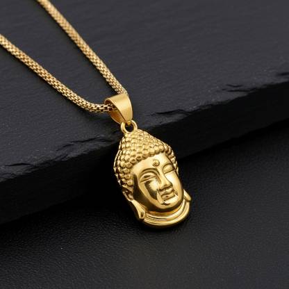 Gift Nest Elegant Gold Plated Gautam Buddha Pendant with gold chain for Men and Boys Gold-plated Stainless Steel Pendant Set